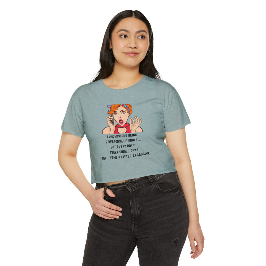 Women's Festival Crop Top — Retro Pop Art 'Being Responsible Every Day?' Graphic Crop Tee