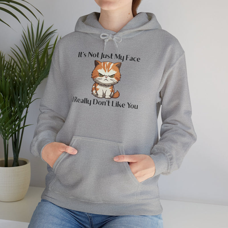 Sassy Cat Hoodie — "It's Not Just My Face, I Really Don't Like You"Graphic Hooded Sweatshirt