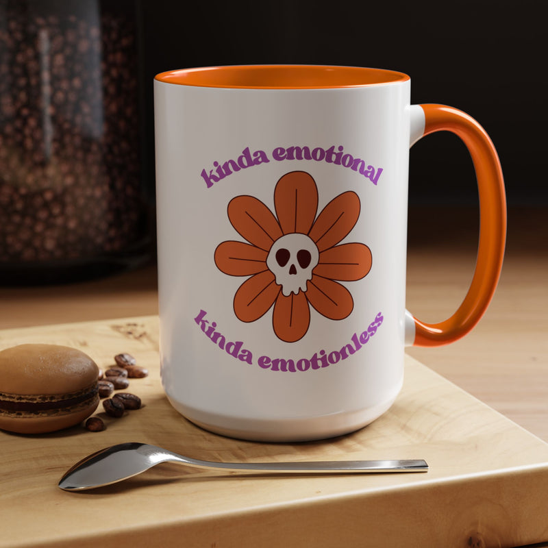 Coffee or Tea Mug — "Kinda Emotional, Kinda Emotionless" Floral Skull Accent Mug