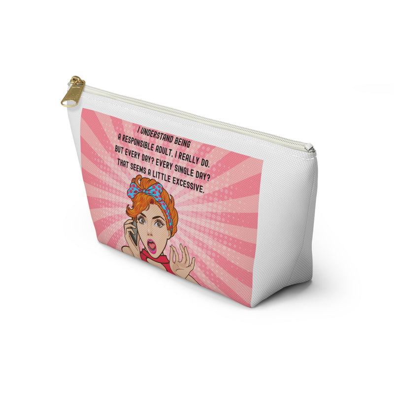 Retro Pop Art Accessory Pouch — "Responsible Adult" Travel Cosmetic/Makeup Bag