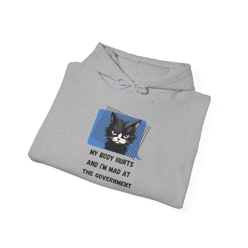 Hoodie — 'My Body Hurts and I'm Mad at the Government' Graphic Hooded Sweatshirt