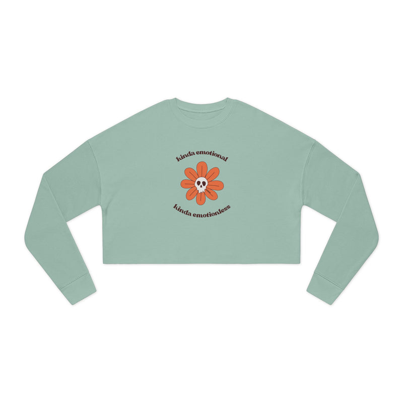 'Kinda Emotional Kinda Emotionless' Cropped Sweatshirt — Retro Daisy Skull Graphic Crop Top