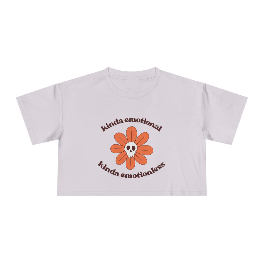 Crop Tee — 'Kinda Emotional, Kinda Emotionless' Retro Flower Skull Graphic T-shirt Top