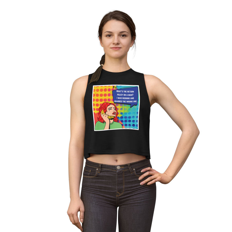 Retro Pop Art Crop Top - "What's the Return Policy on a Man" Tank