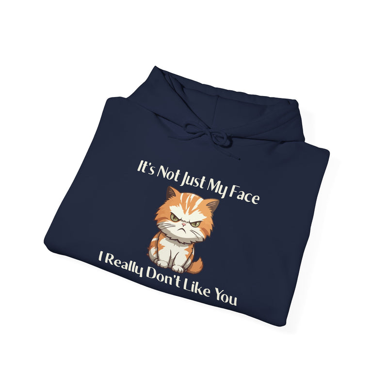 Sassy Cat Hoodie — "It's Not Just My Face, I Really Don't Like You"Graphic Hooded Sweatshirt