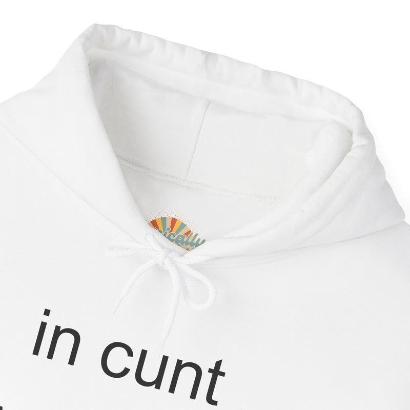 Hoodie — "in cunt we trust." Minimalist Provocative Text Hooded Sweatshirt