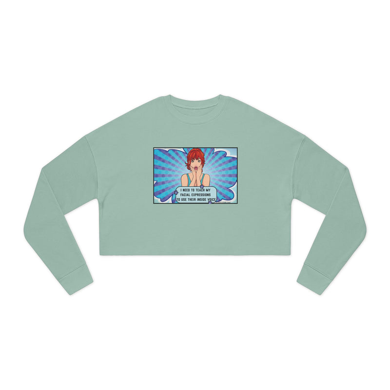 Retro Pop Art Crop Graphic Sweatshirt — 'Facial Expressions'