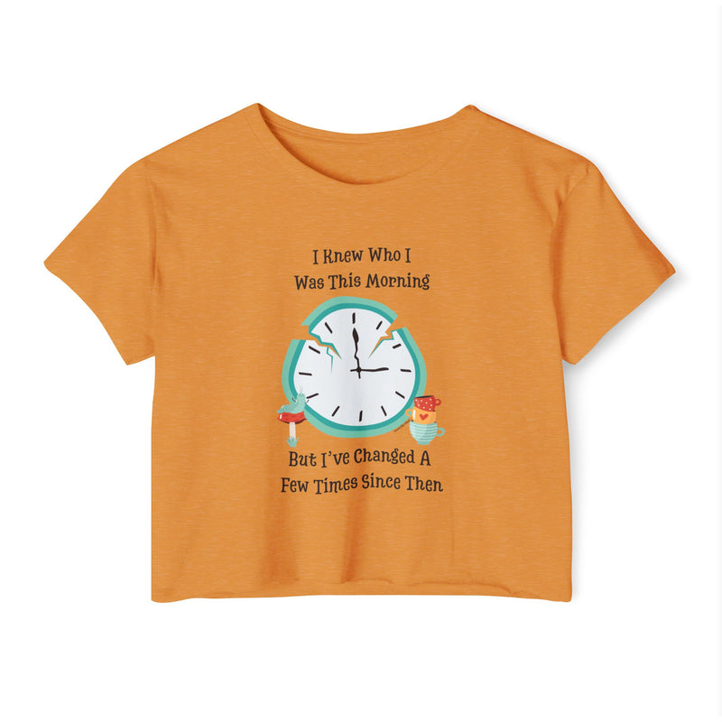 Wonderland Festival Crop Graphic Tee — "I Knew Who I Was This Morning..."