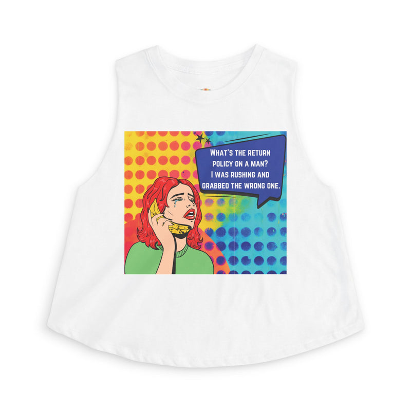 Retro Pop Art Crop Top - "What's the Return Policy on a Man" Tank