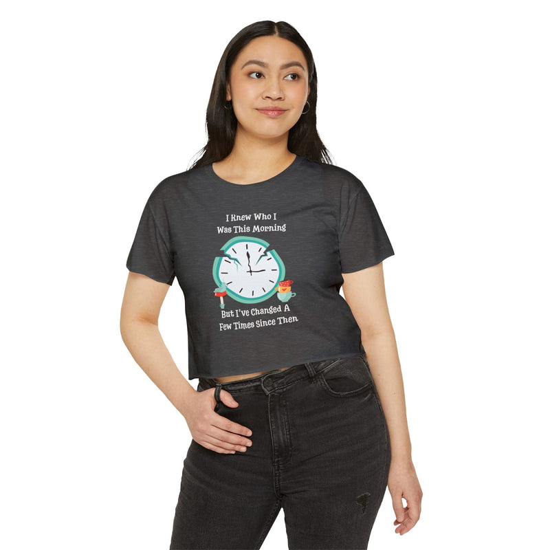 Wonderland Festival Crop Graphic Tee — "I Knew Who I Was This Morning..."