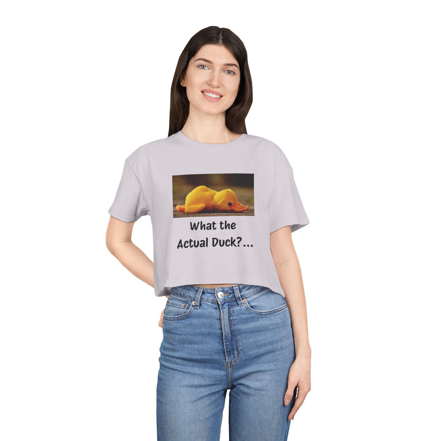 Exhausted Duckling Crop Tee — "What the Actual Duck?" Graphic T-shirt Top