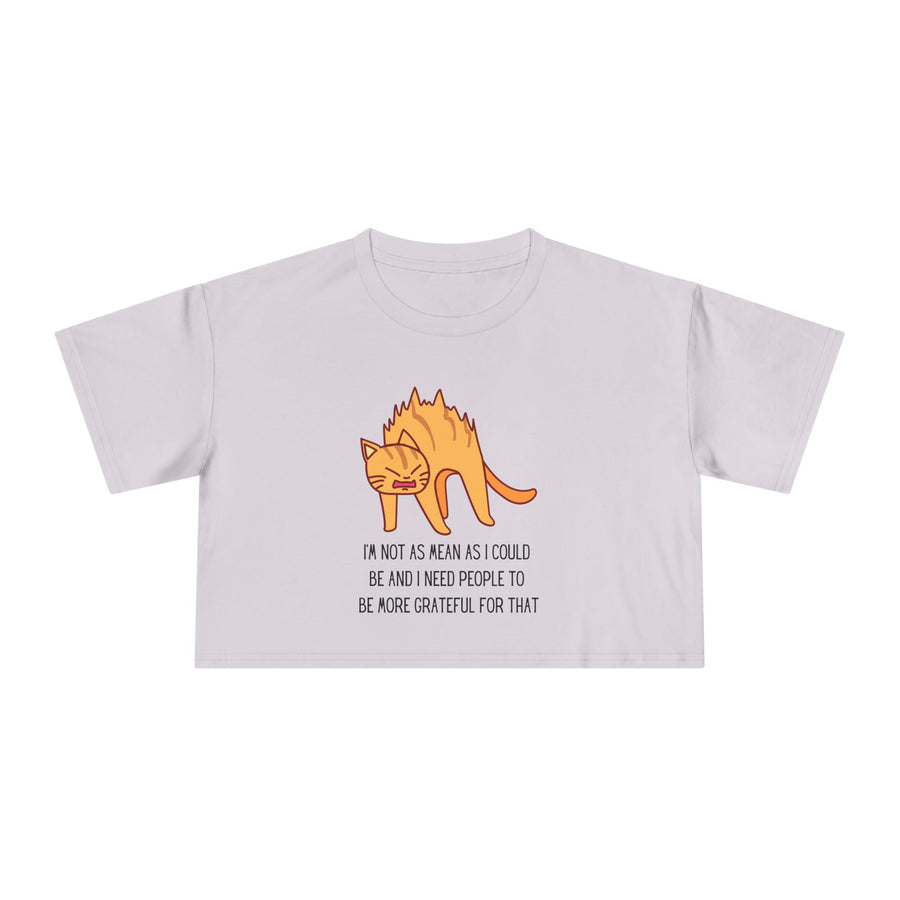 Crop Tee — Sassy Cat Graphic with Quote: "I’m Not As Mean As I Could Be, and I Need People To Be More Grateful For That" T-shirt Top
