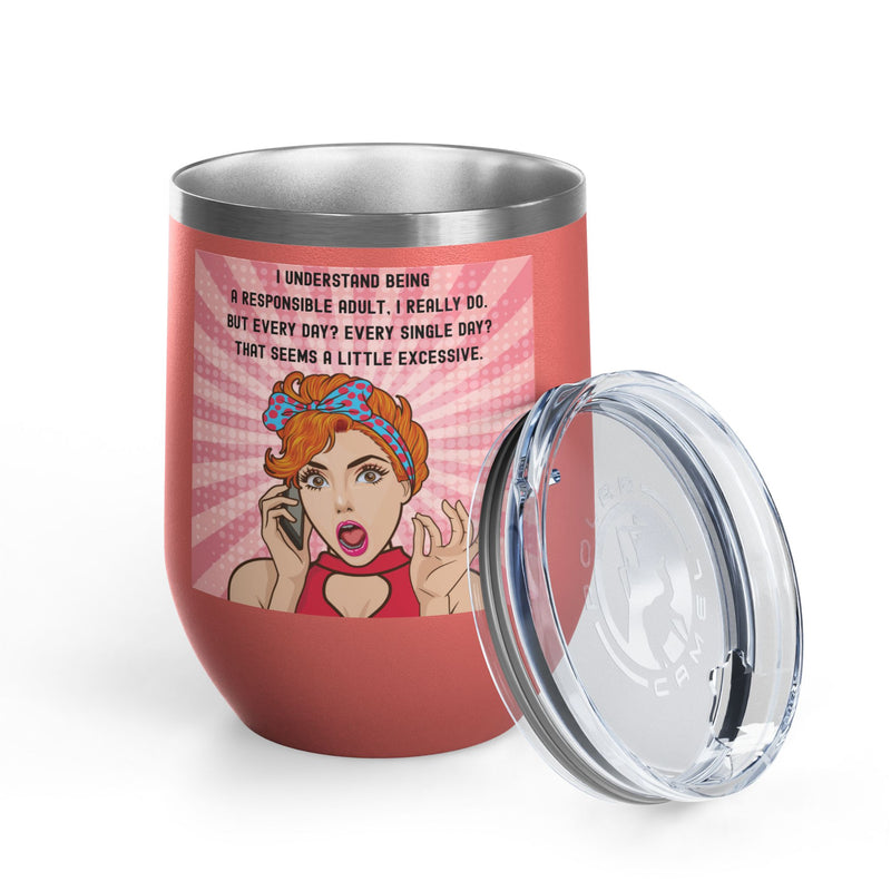 "Responsible Adult"Retro Pop Art Insulated Wine Tumbler - Stainless Steel 12oz