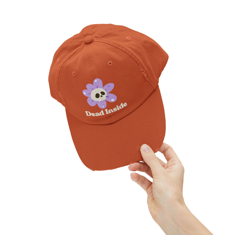 "Dead Inside" Skull Flower Distressed Cap — Baseball Hat