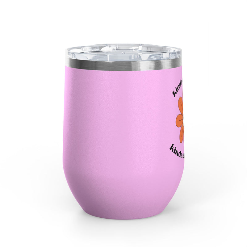 "Kinda Emotional Kinda Emotionless" Graphic Floral Skull Wine Tumbler - Stainless Steel 12oz