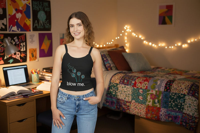 Spaghetti Tank Top — 'blow me.' Dandelion Graphic Crop Top