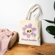 Tote Bag — 'Dead Inside' Skull Flower Canvas Tote