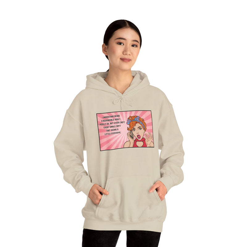 Retro Pop Art Hooded Sweatshirt — "Responsible Adult..." Graphic Hoodie