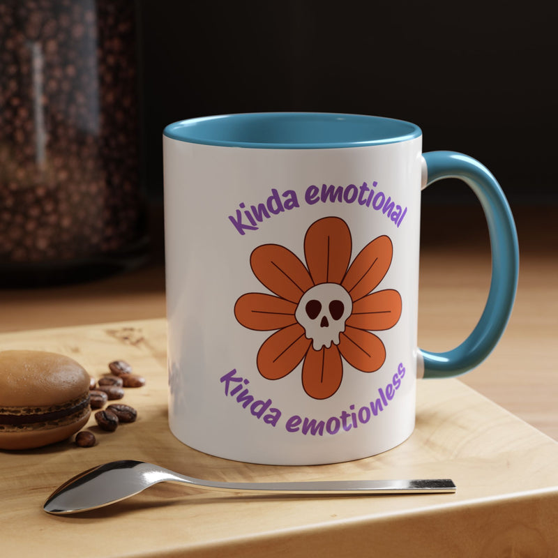 Coffee or Tea Mug — "Kinda Emotional, Kinda Emotionless" Floral Skull Accent Mug