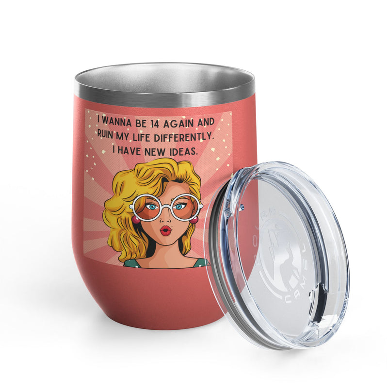 Retro Pop Art "14 Again" Insulated Stainless Steel 12oz Wine Tumbler