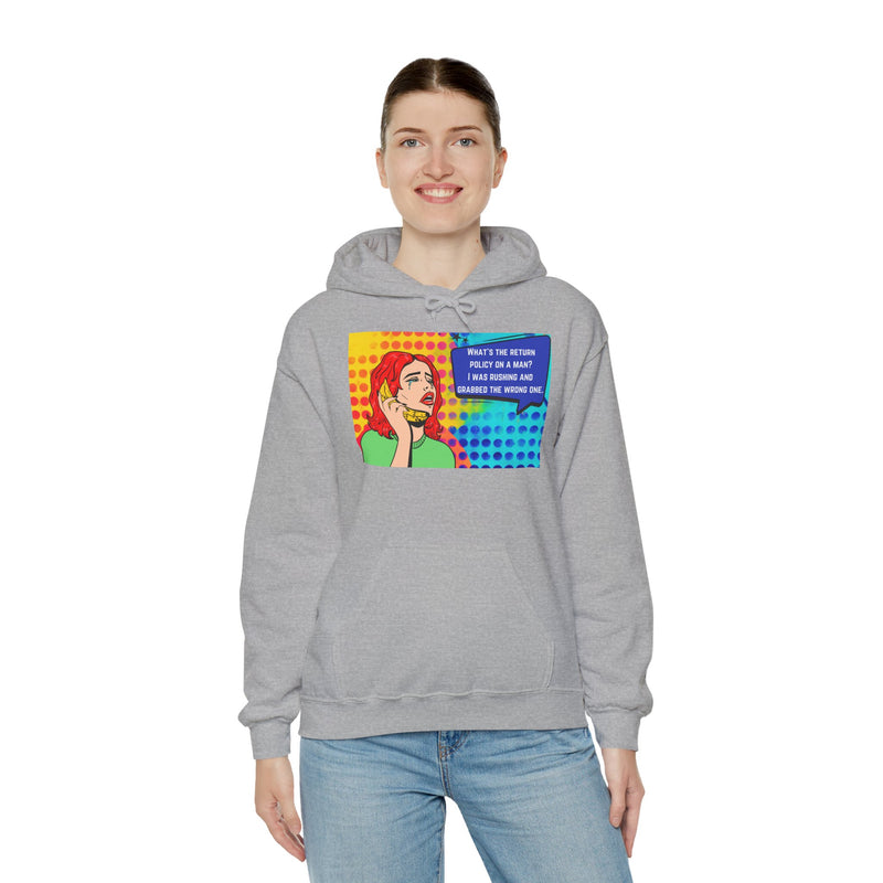 Retro Pop Art Hoodie "What's the Return Policy on a Man?..." Hooded Sweatshirt