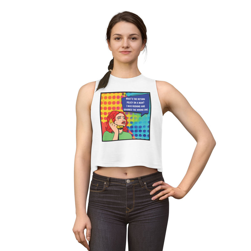 Retro Pop Art Crop Top - "What's the Return Policy on a Man" Tank