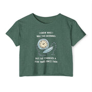 Women's Crop Top T-shirt — 'I Knew Who I Was This Morning' Wonderland Graphic Tee