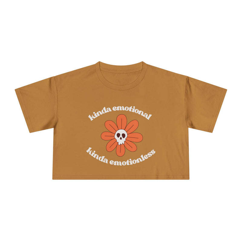 Crop Tee — 'Kinda Emotional, Kinda Emotionless' Retro Flower Skull Graphic T-shirt Top