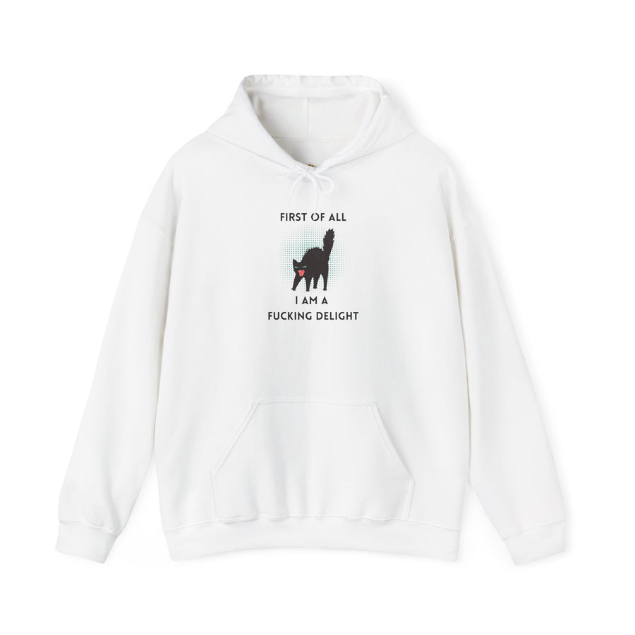 Sassy Cat Hoodie — "...I Am A Fucking Delight!" Graphic Hooded Sweatshirt