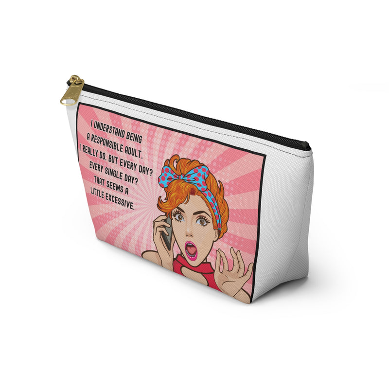 Retro Pop Art Accessory Pouch — "Responsible Adult" Travel Cosmetic/Makeup Bag