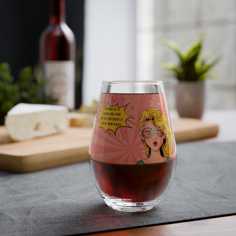 Retro Pop Art Stemless Wine Glass – 14 Again