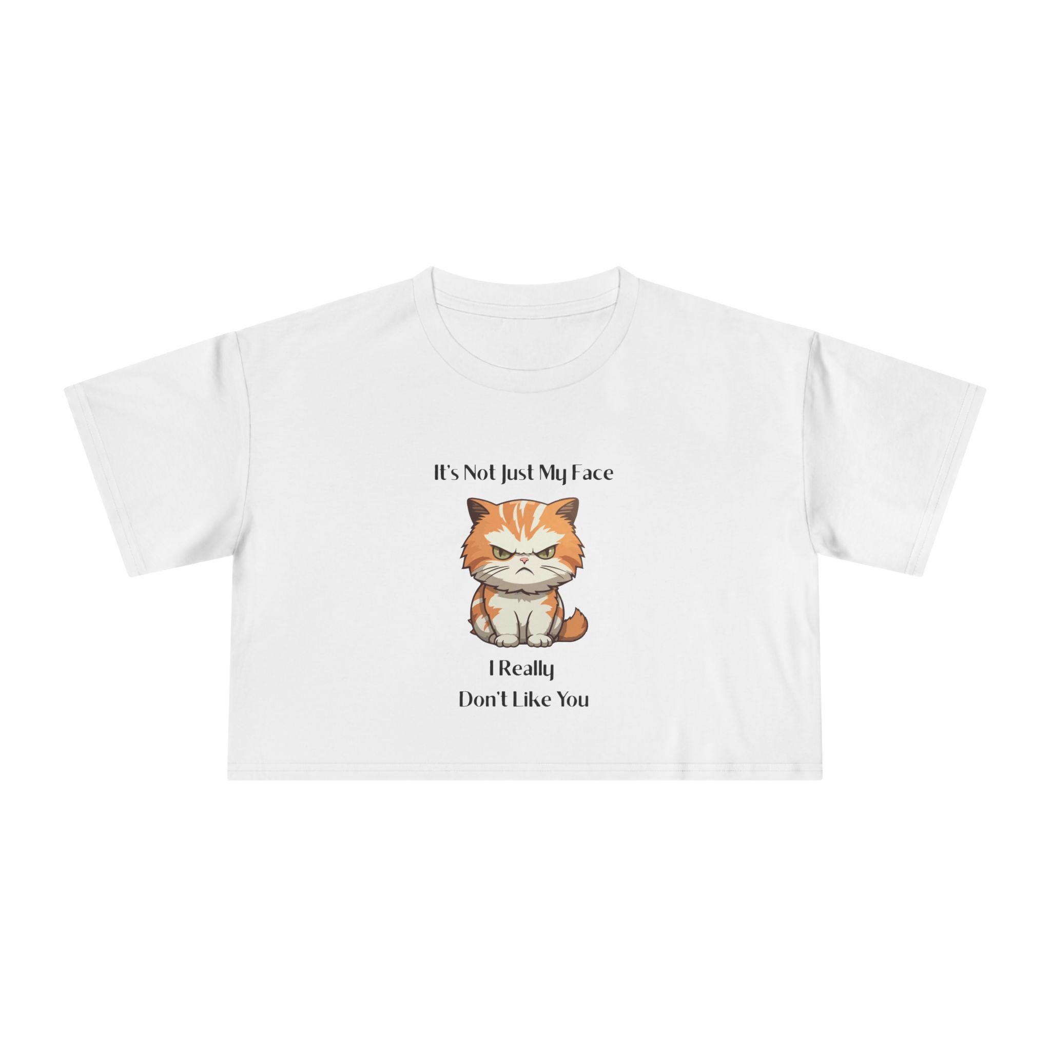 Crop T-Shirt — Sassy Cat "It's Not Just My Face I Really Don't Like You" Graphic Tee