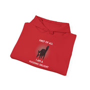 Sassy Cat Hoodie — "...I Am A Fucking Delight!" Graphic Hooded Sweatshirt