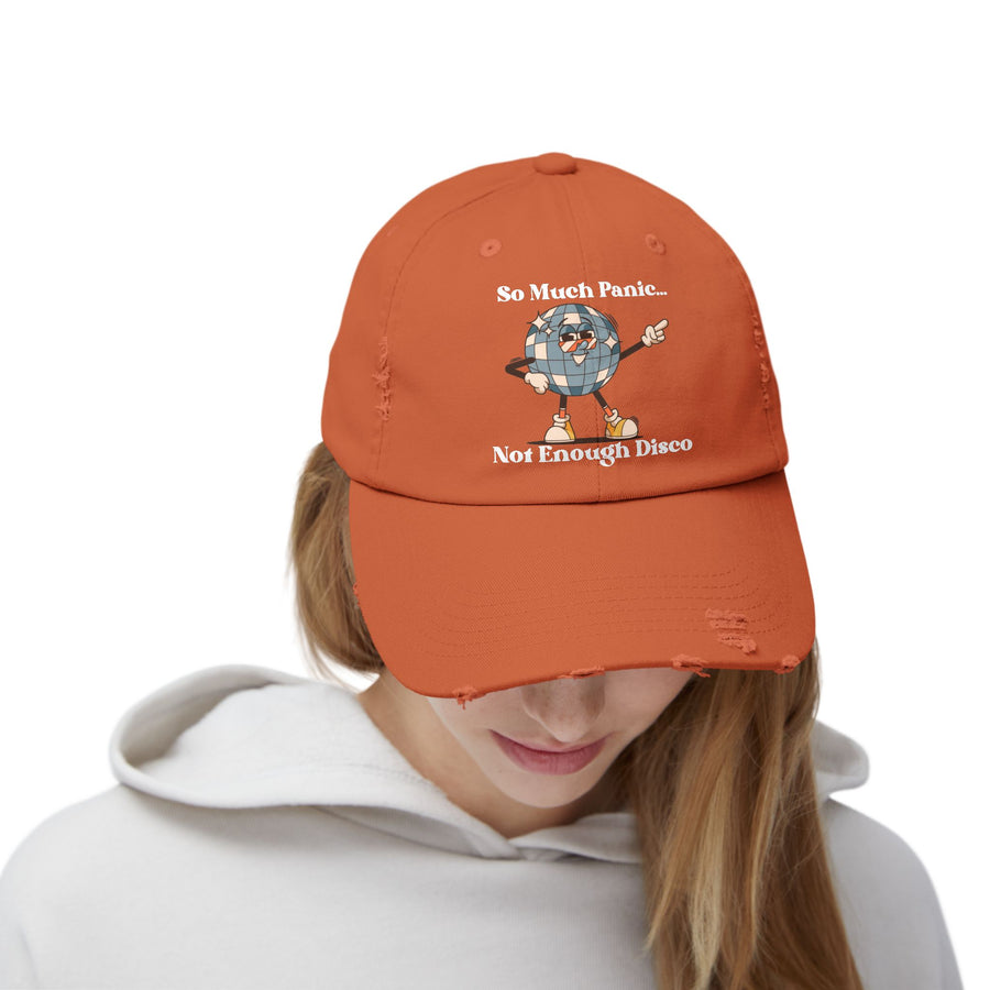 Distressed Cap — "So Much Panic... Not Enough Disco" Retro Disco Baseball Hat