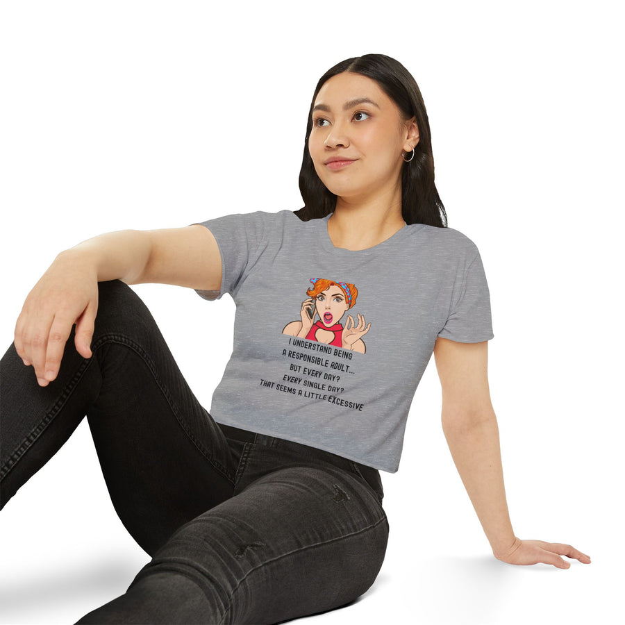 Women's Festival Crop Top — Retro Pop Art 'Being Responsible Every Day?' Graphic Crop Tee