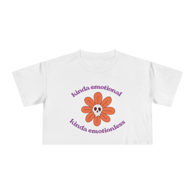 Crop Tee — 'Kinda Emotional, Kinda Emotionless' Retro Flower Skull Graphic T-shirt Top