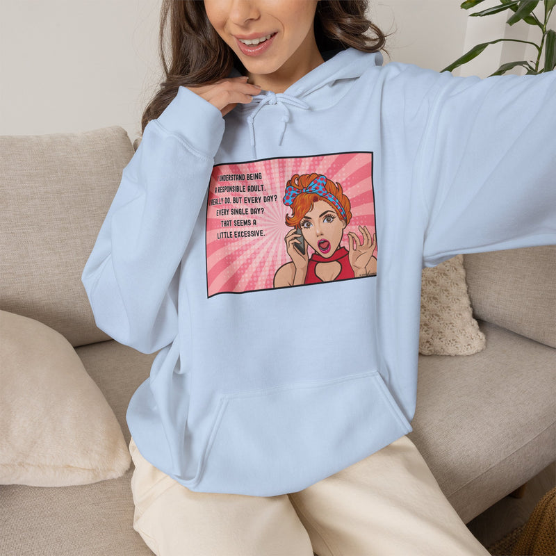 Retro Pop Art Hooded Sweatshirt — "Responsible Adult..." Graphic Hoodie