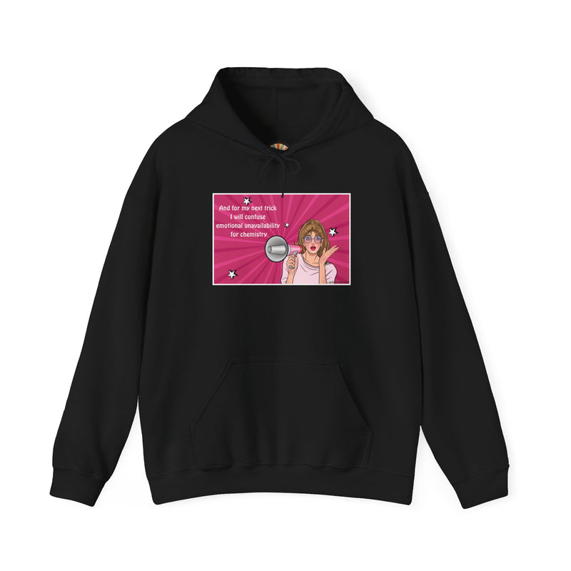 Graphic Hoodie — Retro Pop Art "Emotional Unavailability" Hooded Sweatshirt
