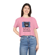 Sassy Cat Graphic Crop Tee — “My Body Hurts and I’m Mad at the Government” T-Shirt Top