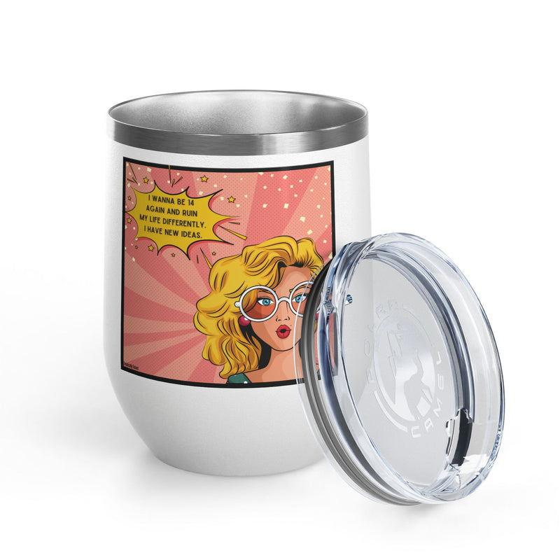 Retro Pop Art "14 Again" Insulated Stainless Steel 12oz Wine Tumbler