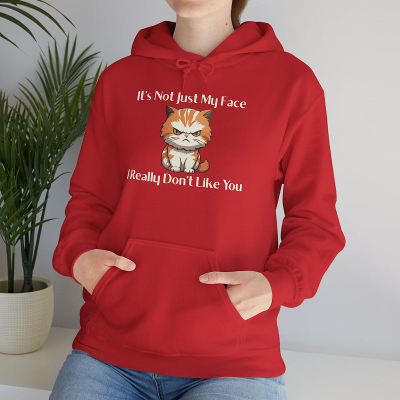 Sassy Cat Hoodie — "It's Not Just My Face, I Really Don't Like You"Graphic Hooded Sweatshirt