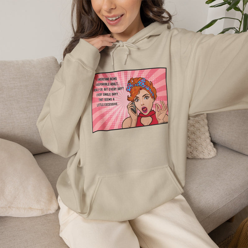 Retro Pop Art Hooded Sweatshirt — "Responsible Adult..." Graphic Hoodie