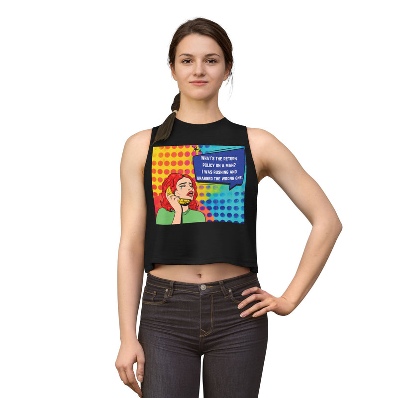 Retro Pop Art Crop Top - "What's the Return Policy on a Man" Tank