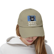 Distressed Cap — Sassy Cat “My Body Hurts and I’m Mad at the Government” Baseball Hat