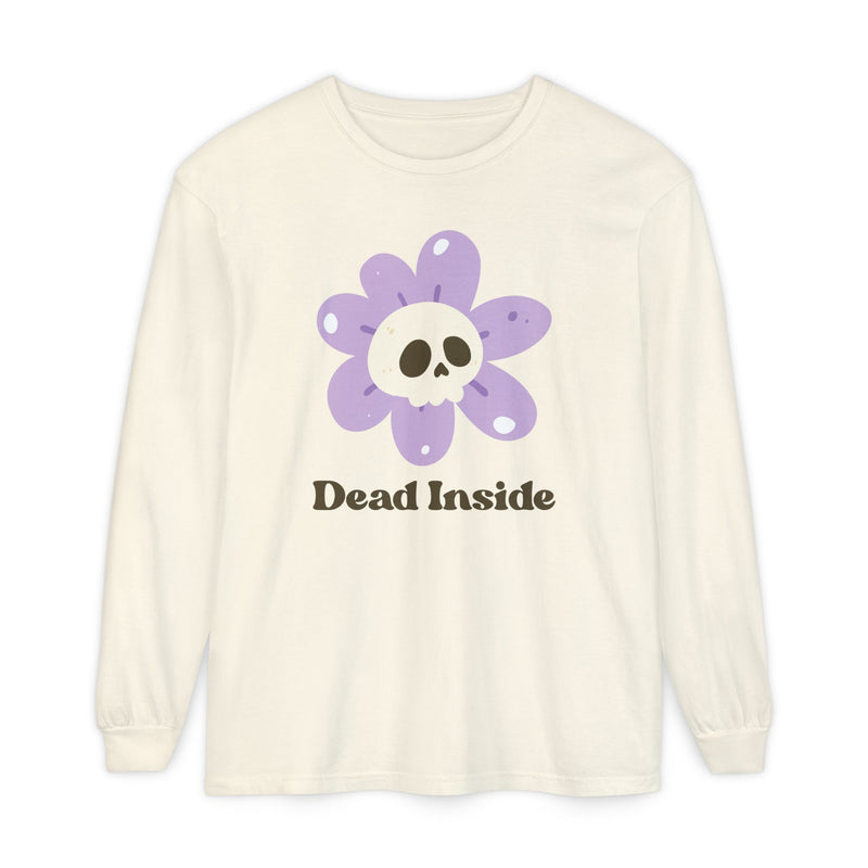 "Dead Inside" Oversized T-Shirt - Skull Flower Long Sleeve Tee