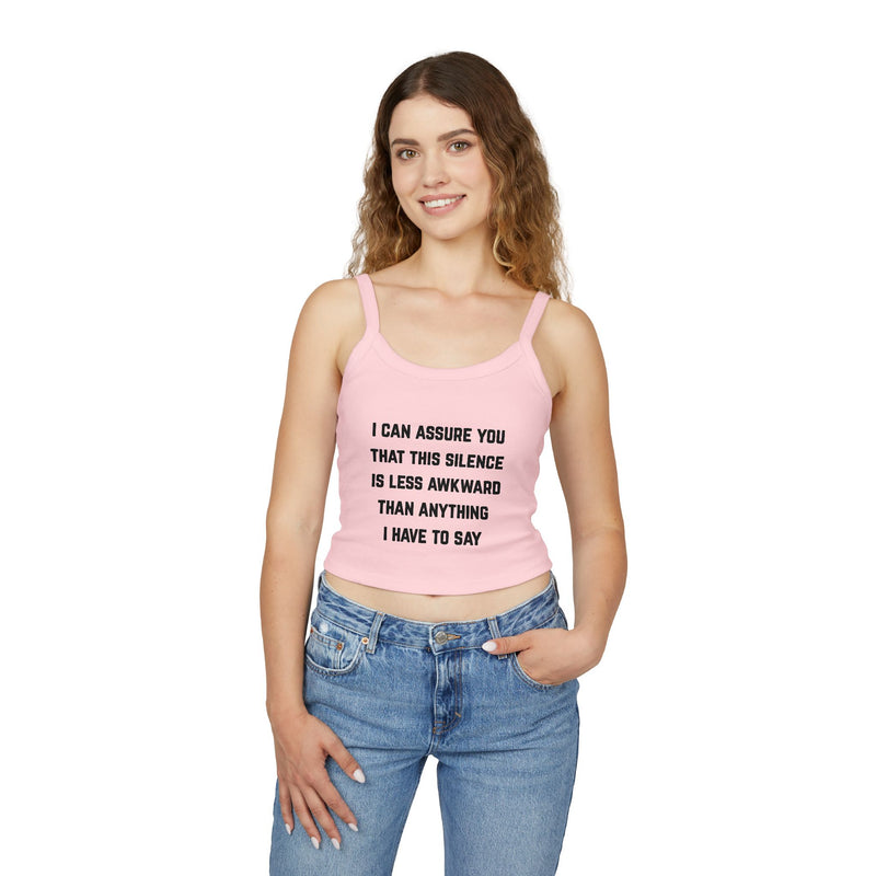 Spaghetti Tank — "Awkward Silence" Graphic Crop Top
