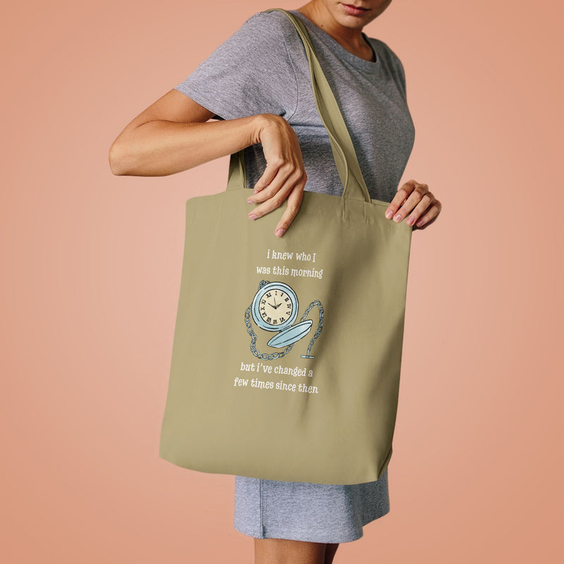 Wonderland Large Cotton Canvas Tote Bag “I Knew Who I Was This Morning But I’ve Changed A Few Times Since Then”