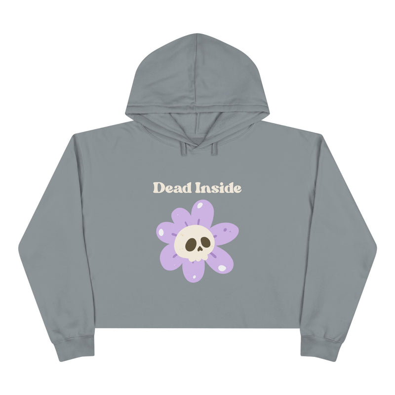 Crop Hoodie: "Dead Inside" Purple Flower Skull Graphic Crop Hooded Sweatshirt