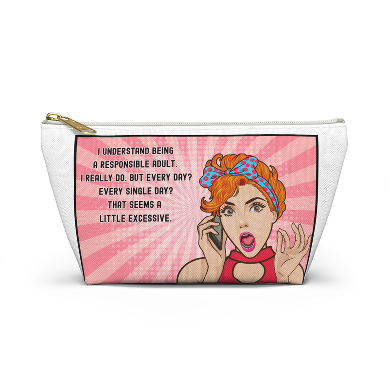 Retro Pop Art Accessory Pouch — "Responsible Adult" Travel Cosmetic/Makeup Bag