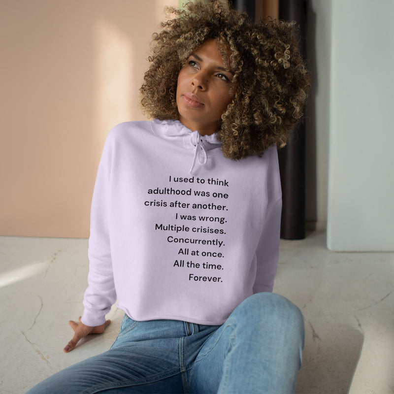 Cropped Hooded Sweatshirt — Minimalist Text 'Adulthood' Crop Hoodie